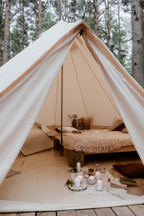 Moody Candles by the Bed in the Tent