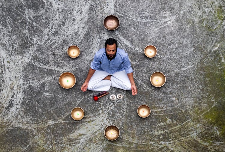 Overhead Shot Of A Man Doing A Yoga Pose