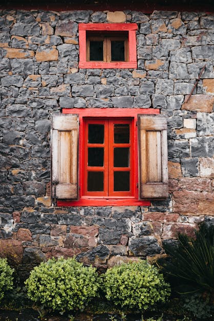 Vintage red window in house · Free Photo