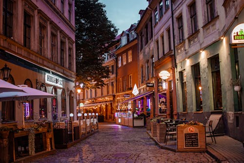 Photograph of a Street with Stalls