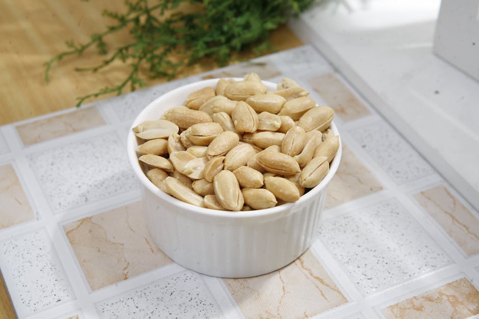Peanuts in White Ceramic Bowl