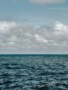Vast waters of rippling endless ocean under sky with fluffy gray clouds in horizon