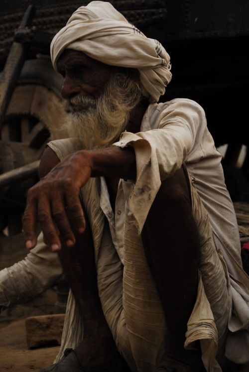 Free A senior man with a beard and turban sits outdoors, captured in a thoughtful pose. Stock Photo