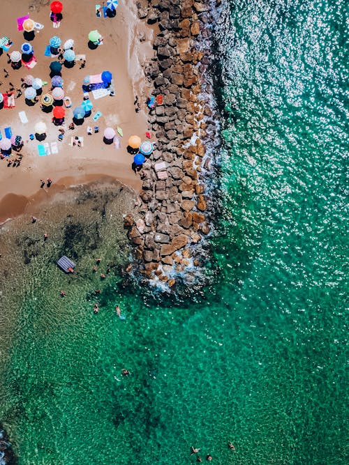 Free Aerial View of People on the Beach Stock Photo