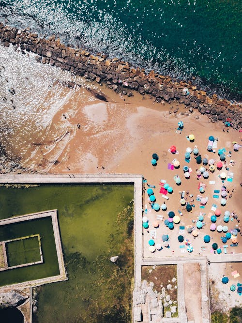 Aerial View of People on the Beach