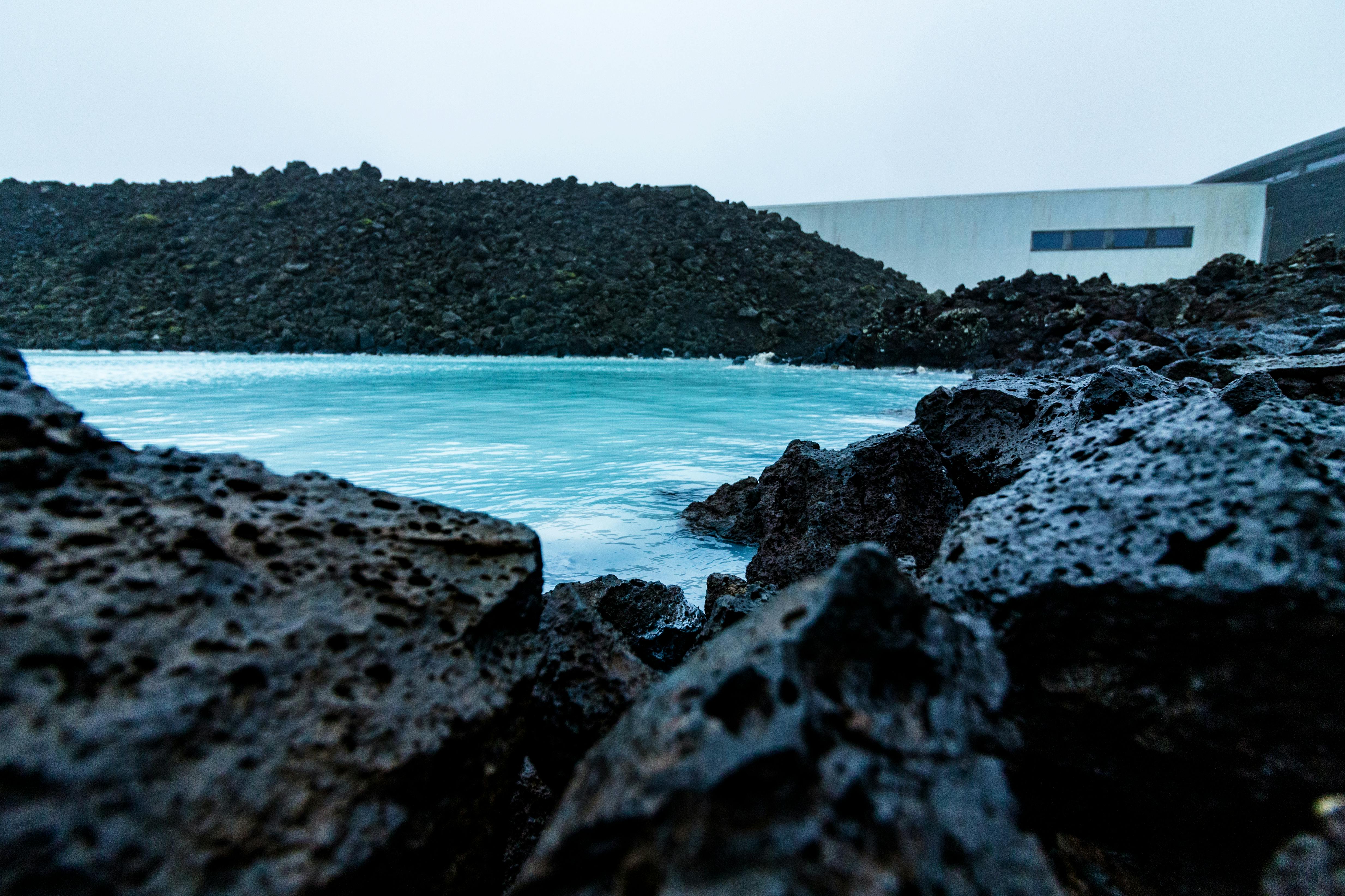Free stock photo of black rocks, blue, blue lagoon