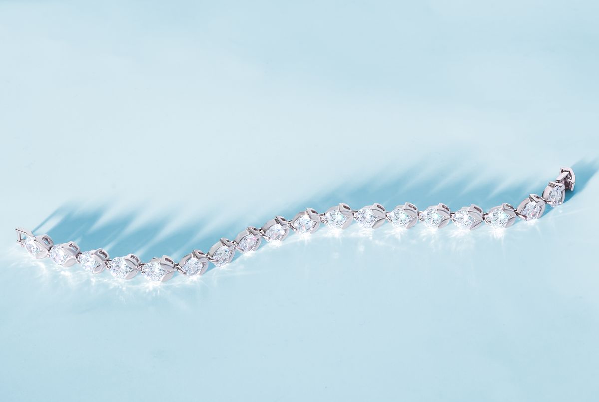 Close-up of a diamond bracelet displaying continuous sparkle and fine jewelry detail