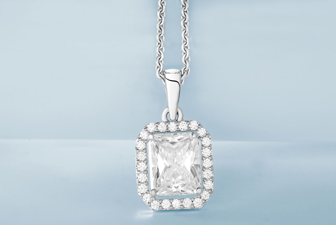 Emerald Cut Halo Pendant