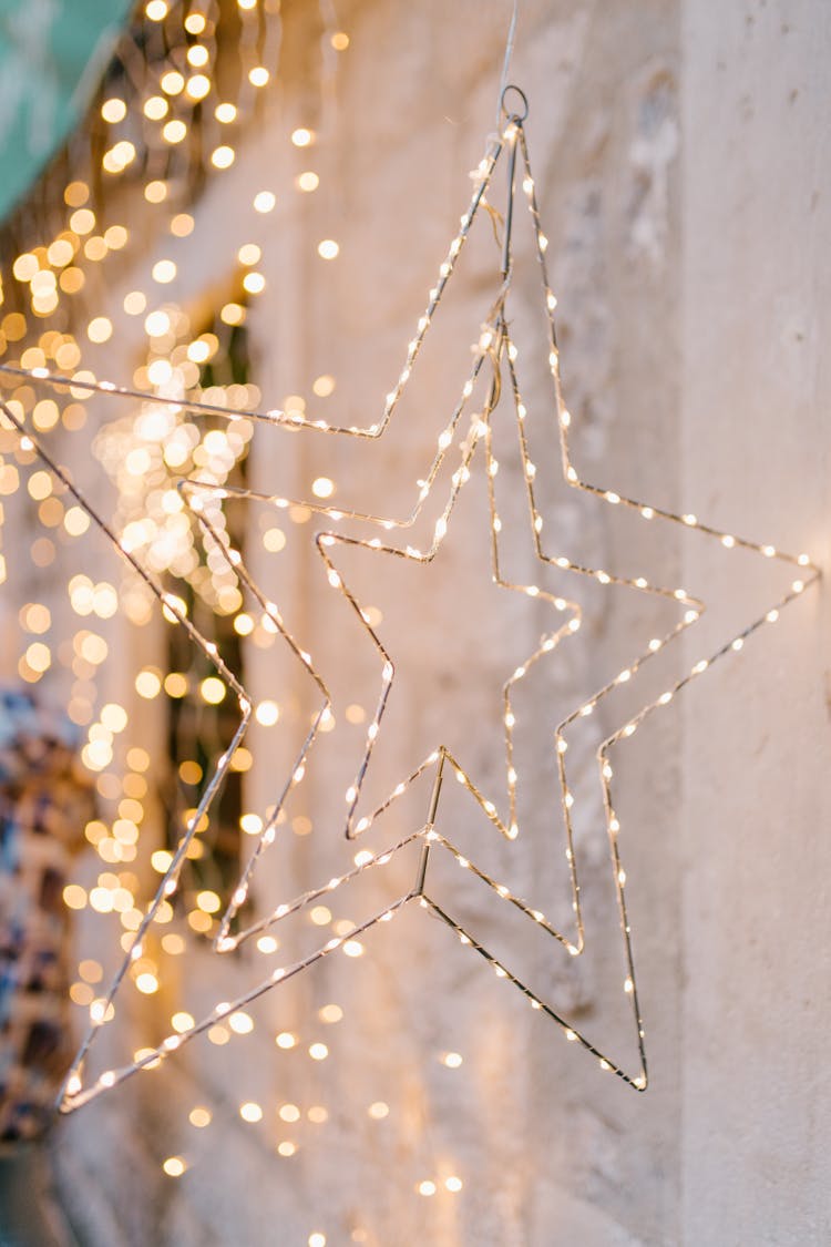 Close-Up Shot Of Star String Lights