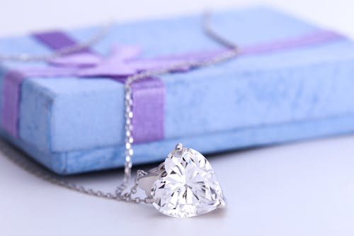 Close-Up Shot of Diamond Pendant Necklace