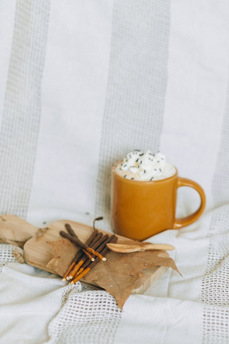 Coffee With Cream In A Ceramic Cup