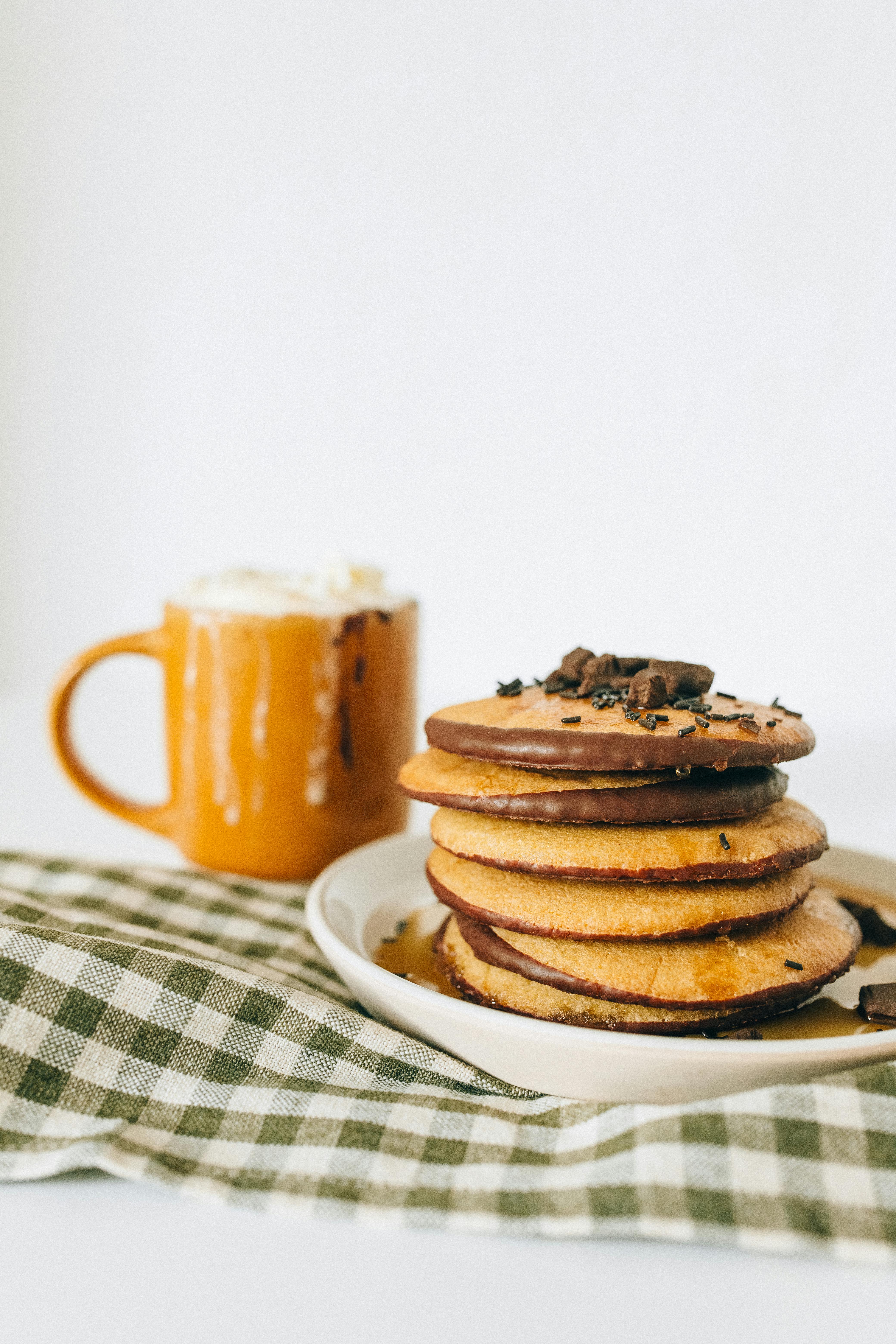 pancakes on white ceramic plate