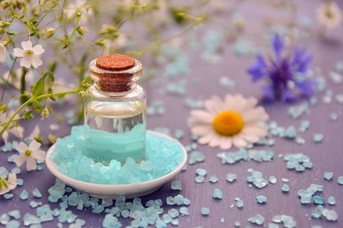 Free Clear Glass Bottle with Essential Oil Stock Photo