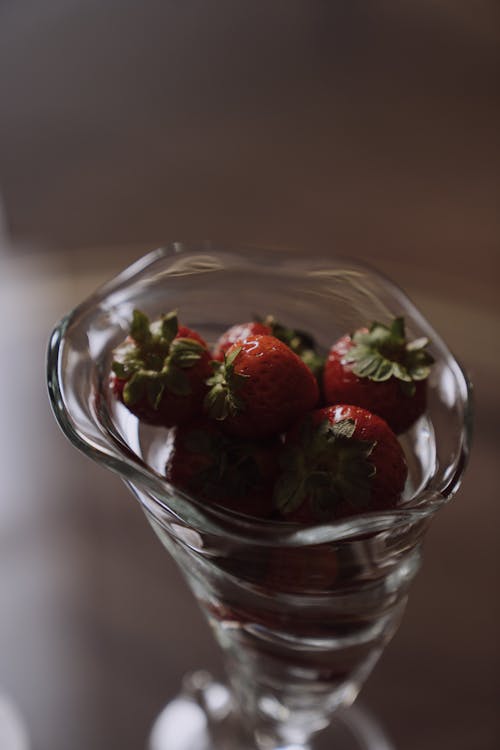 Strawberries in Clear Glass Bowl