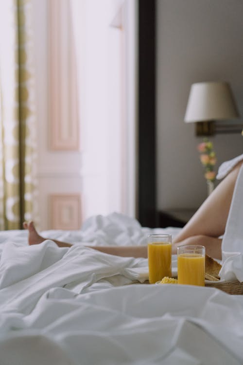 Free Breakfast on Bed Stock Photo