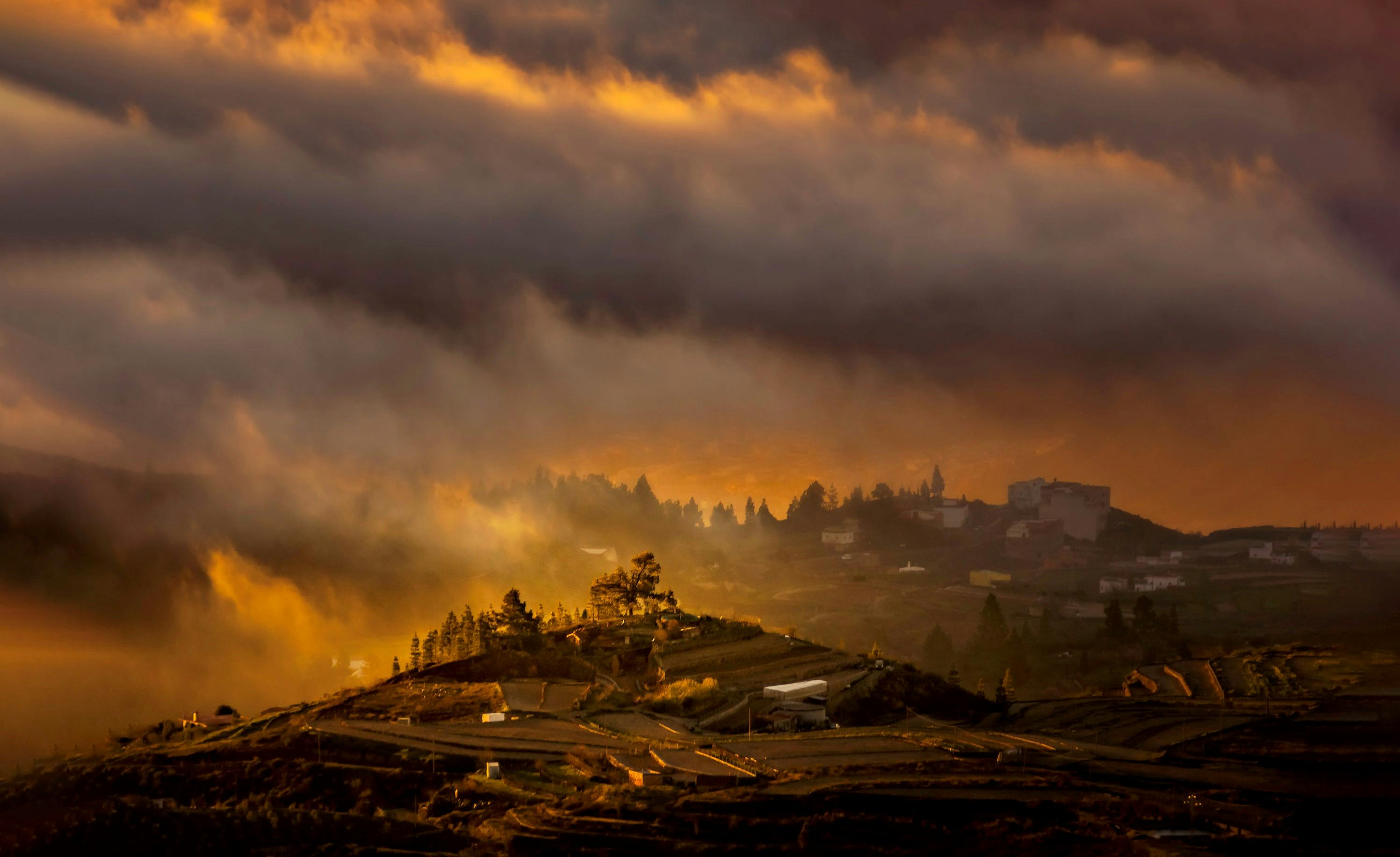 evening storm over hills