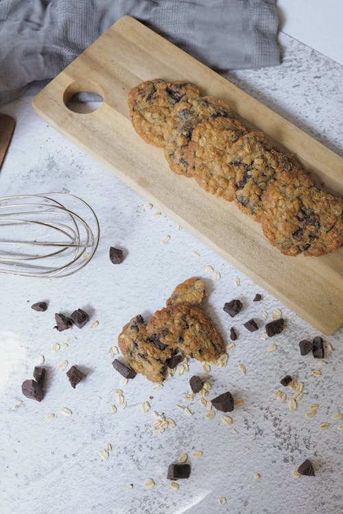 Free Cookies on a  Wooden Chopping Board Stock Photo