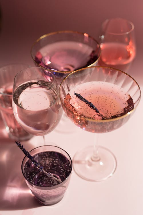 Free Variety of Alcoholic Beverages on Glasses Stock Photo