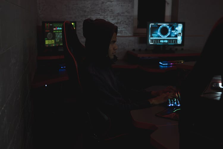 Man In Black Hoodie Using A Computer