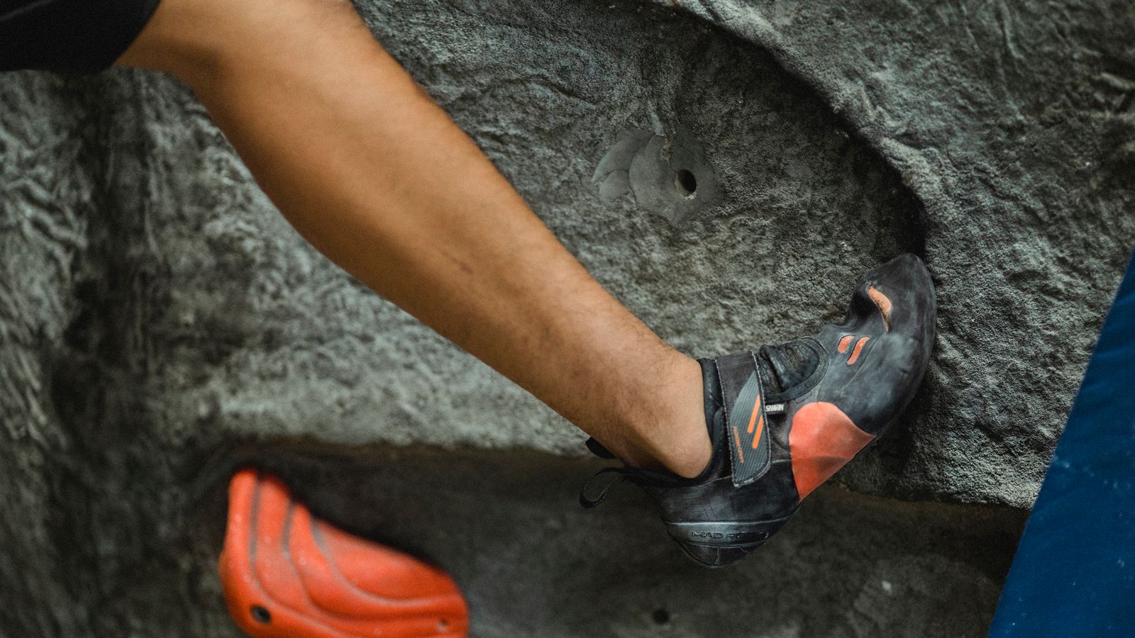 Inside a climbing gym