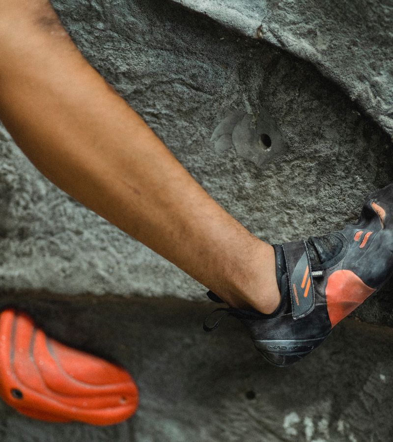 Inside a climbing gym