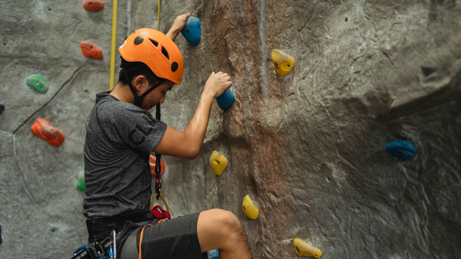 Inside a climbing gym