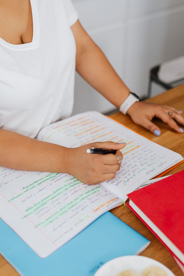 Woman reviewing study notes