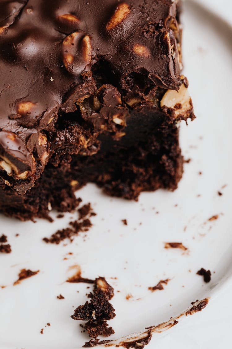 Chocolate Brownie On White Ceramic Plate