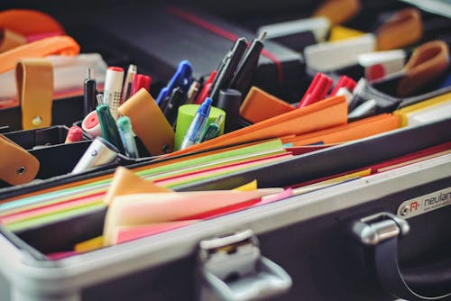 Free Pens and Markers on Case Stock Photo