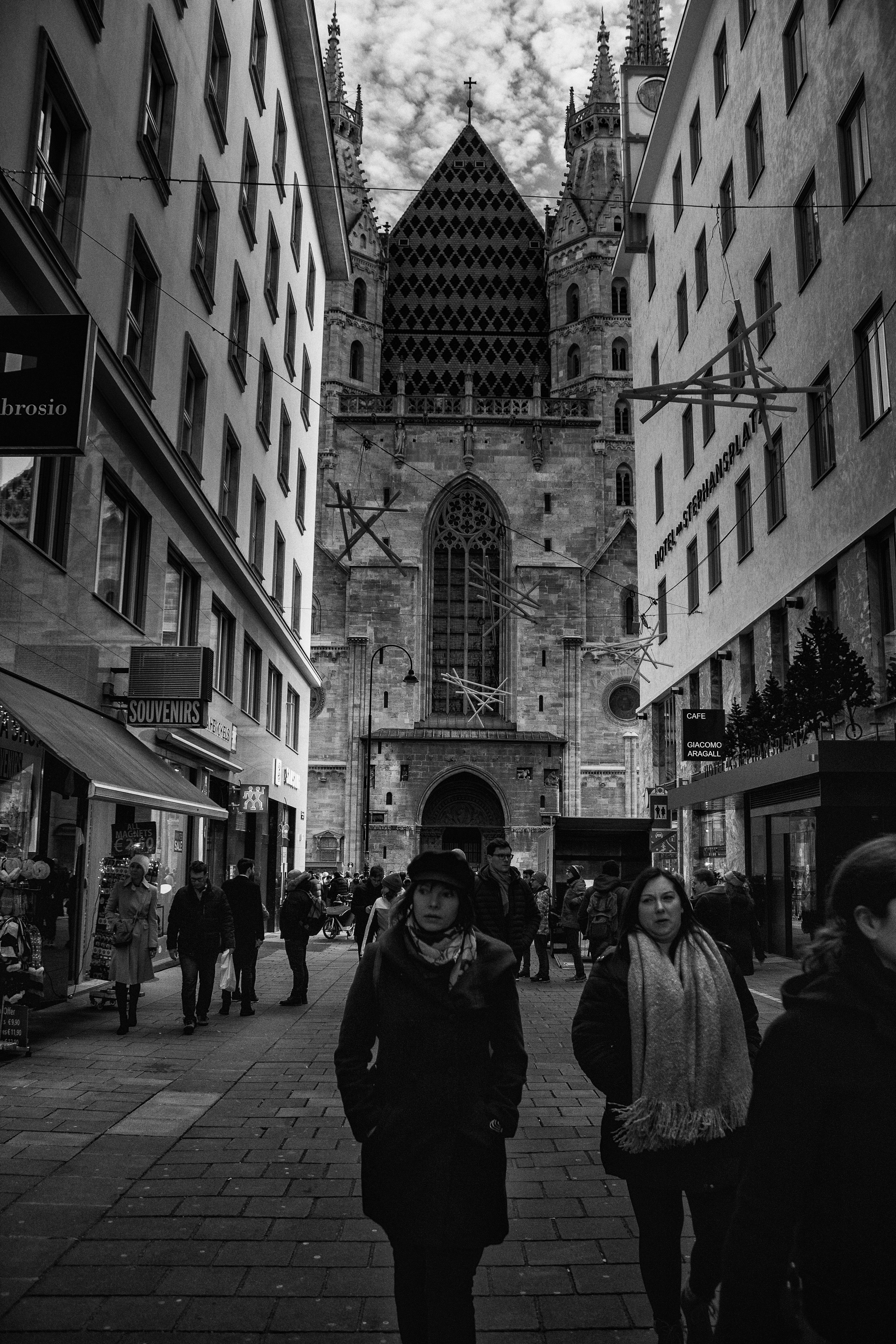 Grayscale Photo of People Walking on Street · Free Stock Photo