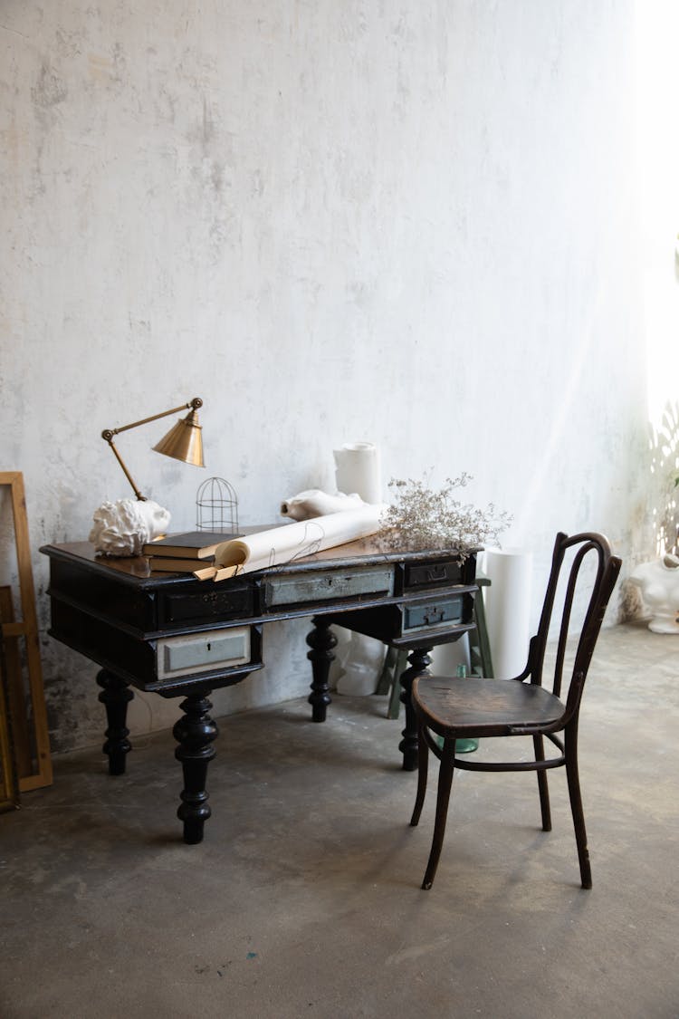 Vintage Wooden Desk And A Chair