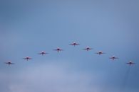 Eight Red Jet Planes in Mid Air
