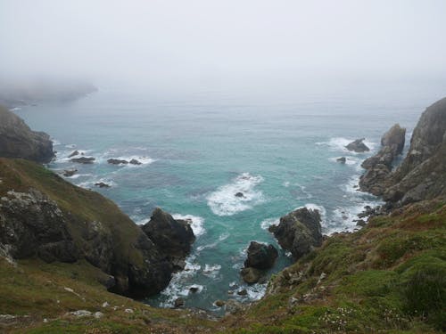 Bay in Fog Seen from Top of Cliff