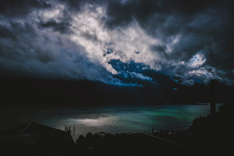 Moonlight In Amazing Sky Over Lake