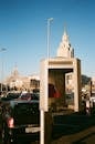 Modern city street with phone box