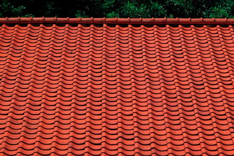 Toit traditionnel en tuiles rouges avec reliefs caractéristiques