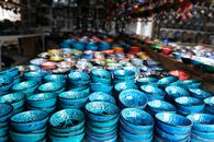 Blue Ceramic Bowls on Table