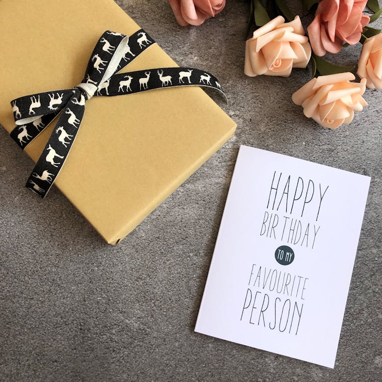 Birthday Card, Present And Flowers 