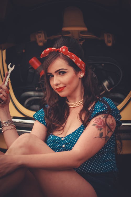 Portrait of Beautiful Woman in Pin Up Style