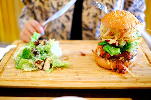 Free Big Burger with Salad Stock Photo