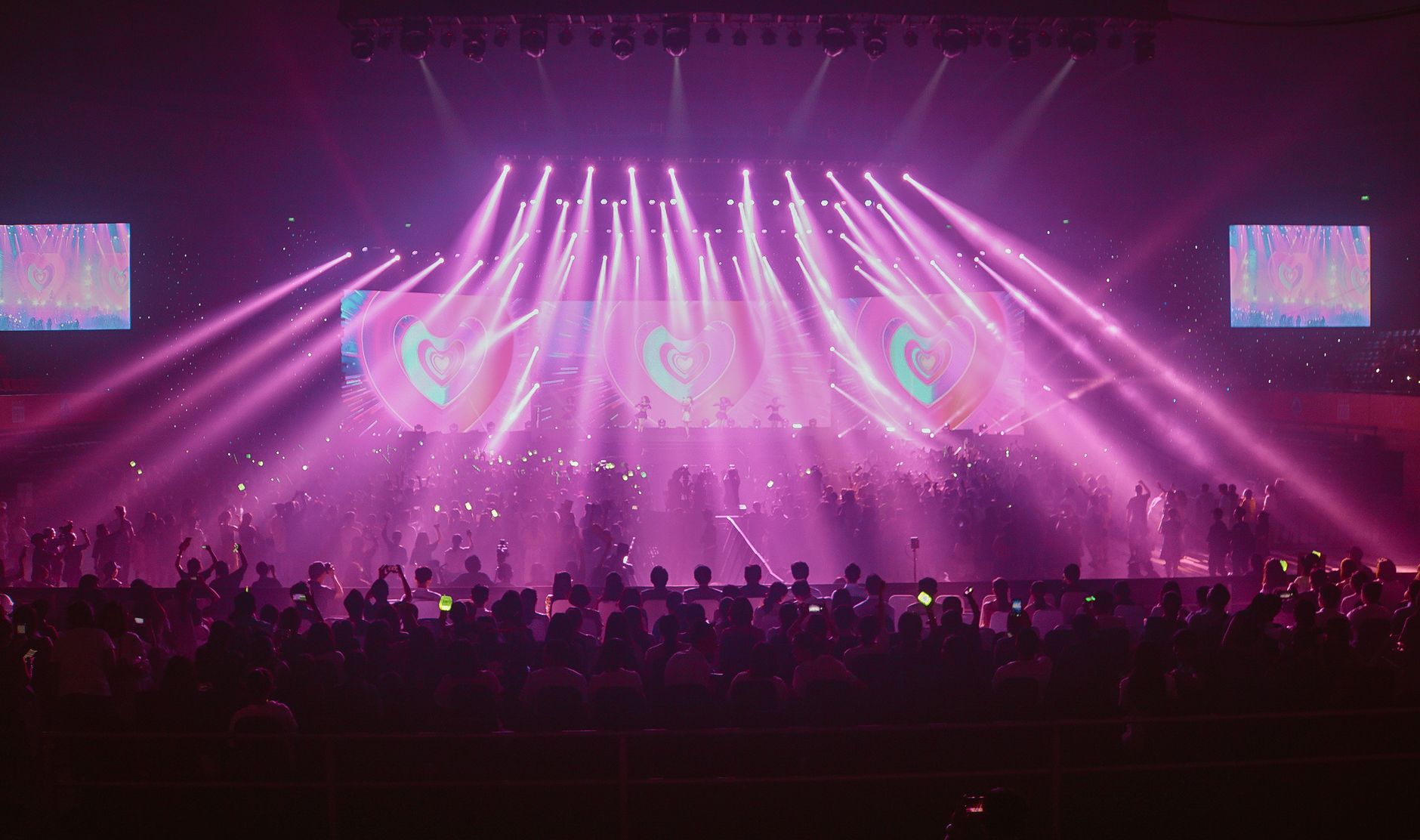 Lively concert in Đà Nẵng featuring a large crowd and vibrant pink lights on stage.