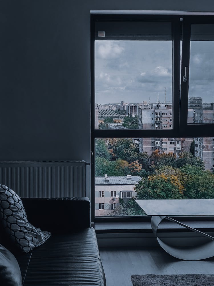 Minimal Interior Of Living Room With Large Window