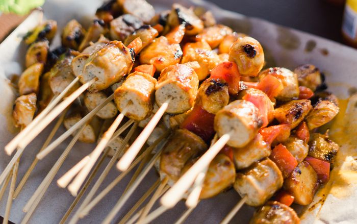 Beef suya skewers catering tray