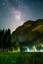 优胜美地山谷的星夜与银河系景色壮丽