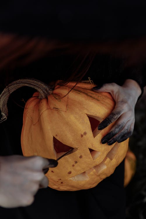 Person Holding a Jack O Lantern