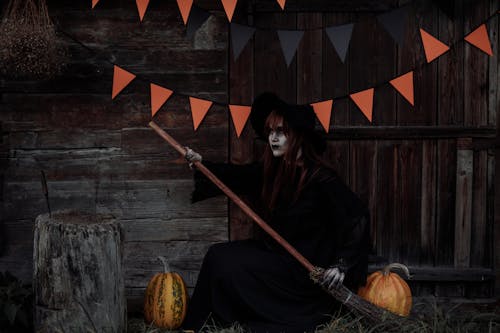 Free Witch With her Broom Stock Photo