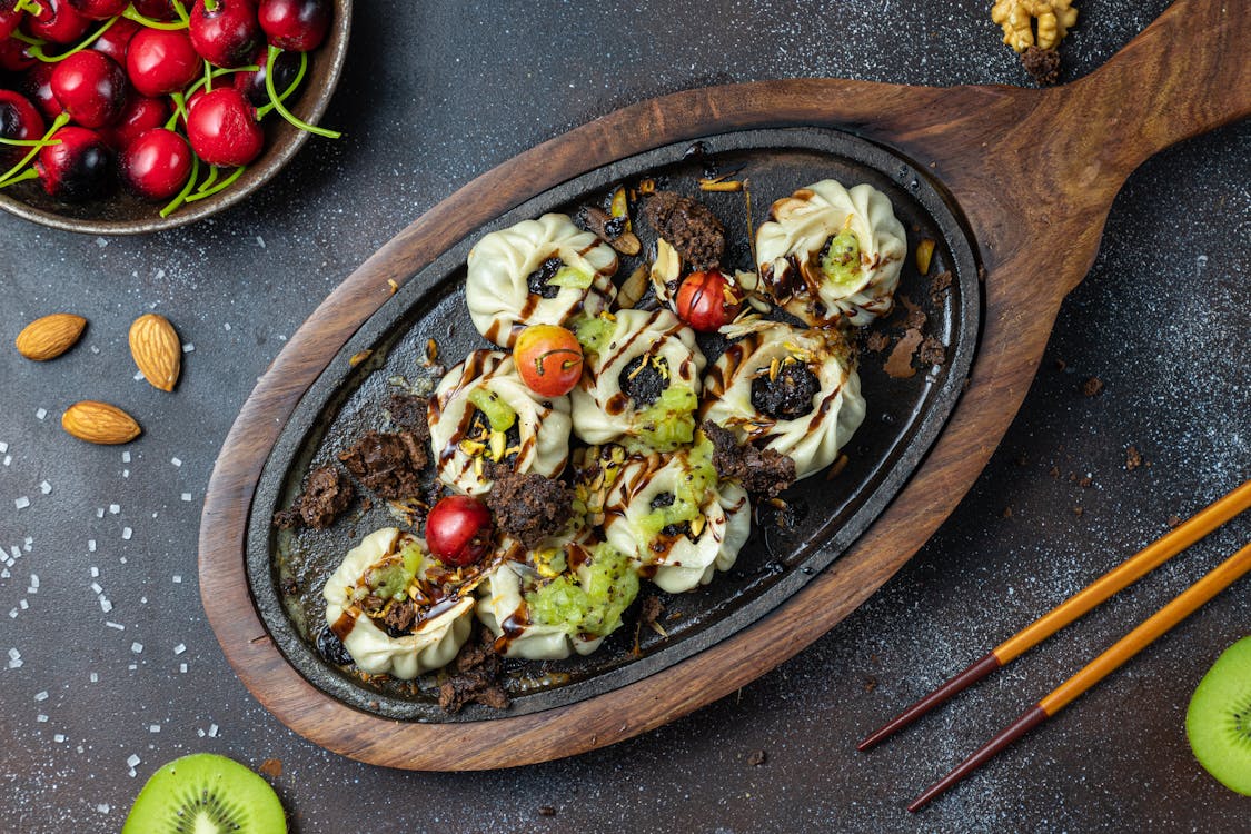 Free Dumplings in a Sizzling Plate Stock Photo