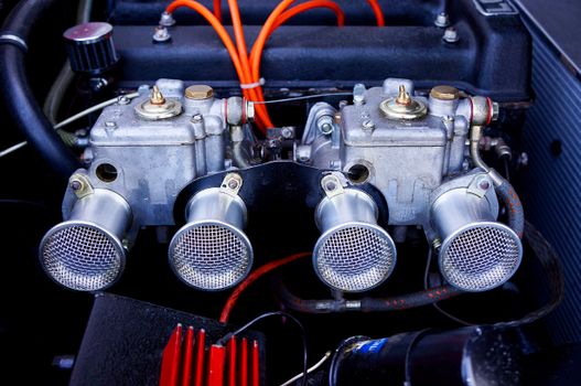 A Stainless Steel Car Engine in Close-up Shot