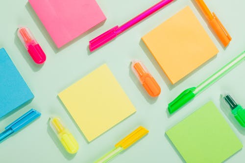 Colored Sticky Notes and Pens 