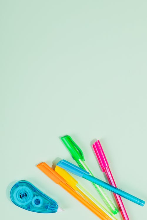 colored pens on a white background, Stock image